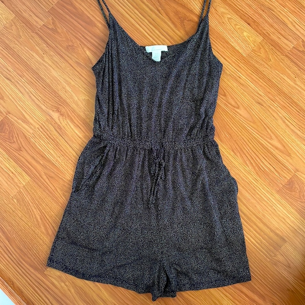 Short Romper, black and small white polka dot, size XS